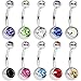 Ghome 15 Piece a Set Belly Button Ring, Body Jewelry Navel Piercing Made of Titanium Surgical Steel, Mix Colors Cute Cool Sexy Design Diamond Ball (A:15 PCS)