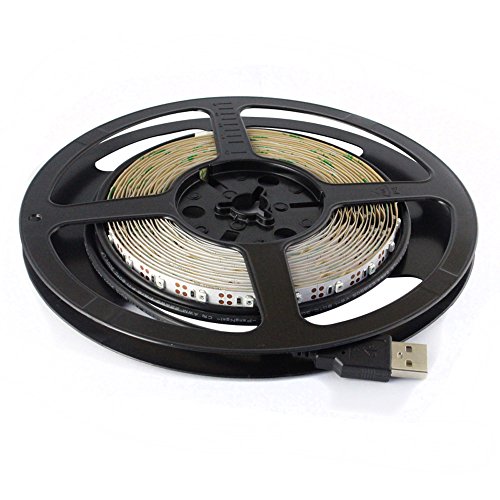 5V USB LED Strip Light 5M SMD 3528 with 3M Tape for TV Computer Backlighting (5M,3528,Non-waterproof, Green)