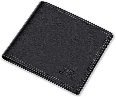 Genuine Cowhide Leather Bi-Fold Wallet Business Casual Wallet Black Short Compact Horizontal Design Wallet for Men (Black)