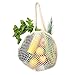 2Pcs Reusable Grocery Bags - HoRiMe Reusable Shopping Bags Organic Cotton String Mesh Grocery Shopping Produce Net Bag Organizer with Long Handles for Fruit Vegetable Storage Beach Eco Friendly