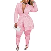 Recious Womens Sexy 2 Pieces Denim Printed Zipper Jackets Bodycon Pants Party Clubwear Tracksuit Outfits Set