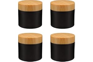 USROMMANER 4 Pack 2 oz Black Glass Cream Jar,Empty Frosted Sample Jar Pot with Plastic Lids,Inner Liner Travel Storage Jar Container for Lotion, Eyeshadow,Moisturiser,gel