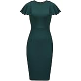 REPHYLLIS Women's Crewneck Ruffle Guest Church Pencil Work Dresses