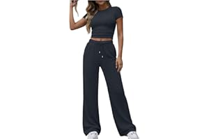 Two Piece Sets for Women Summer Short Sleeve Tops Wide Leg Pants Sweatsuits Casual Cozy Set Loungewear Tracksuit with Pockets