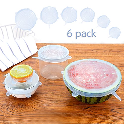 Silicone Stretch Lids BPA Free Silicon Lids Overs Food Saver Covers Various Sizes for Keeping Food Fresh, Bowls, Bottles,Pots Cans, Cups,Mugs, Platters, Dishes,Jars, Oven, Microwave etc(Blue-6 Pack)