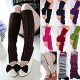 FUNOC Women's Winter Warm Leg Warmers Cable Knit Knitted Crochet Long Socks - Black