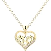 Amy & Annette 14K Gold Mom Heart Pendant Necklace Made With Crystals - Gold Plated