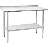 Hally Stainless Steel Table for Prep &amp; Work 24" x 48" with Backsplash NSF | Commercial Metal Heavy Duty Workbench, Adjustment Undershelf, for Kitchen, Restaurant, Home, Hotel, Garage, Pizza Oven