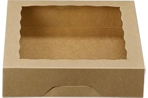 [25pcs]10inch Brown Bakery Boxes, Large Pie Boxes with PVC Window Natural Kraft Cardboard Disposable Box for Cookie and Pasty