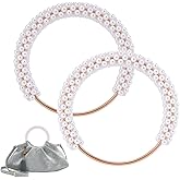 PH PandaHall 2pcs Purse Handles Pearl Beaded Handles Round Handbag Handles Decorative Short Handle Vintage Style Replacement Purse Chain for Bag Making Handmade Crochet Bag 4.8 Inch, White