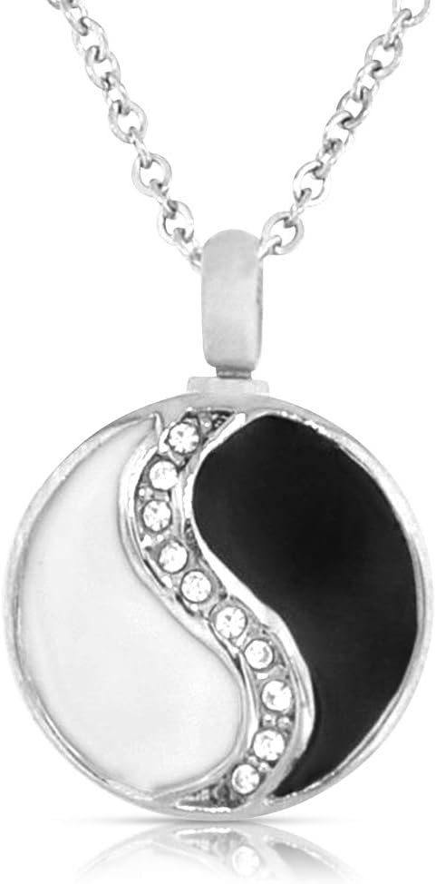 Heartfelt Black and White Yin and Yang with Rhinestones Cremation Jewelry Necklace Urn Memorial Keepsake Pendant for Ashes with Funnel Fill Kit