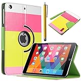 iPad Mini 3 Case,iPad Mini 2 Case,iPad Mini Case,ULAK 360 Rotating Synthetic Leather Multi-Angle Stand Case Cover for Apple iPad Mini 1/2/3 with Auto Sleep/wake Function(Red+Yellow+Pink)