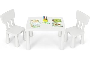 Costzon Kids Table and Chairs, 3 Pieces Plastic Desk Children Furniture for Activity, Reading, Drawing, Snack Time, Arts Craf