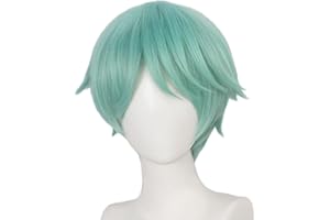 QHQ-SHININGLIFI Unisex Short Blue Green Wig, Pixie Cut Synthetic Hair for Cosplay Anime Costume Play Party, Comic-Con, Comes with Wig Net Cap, Popular Hairstyle; 58BB