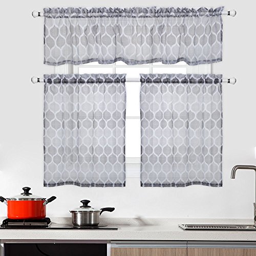 Caromio 3 Pieces Kitchen Sheer Tier Curtains And Valance Set