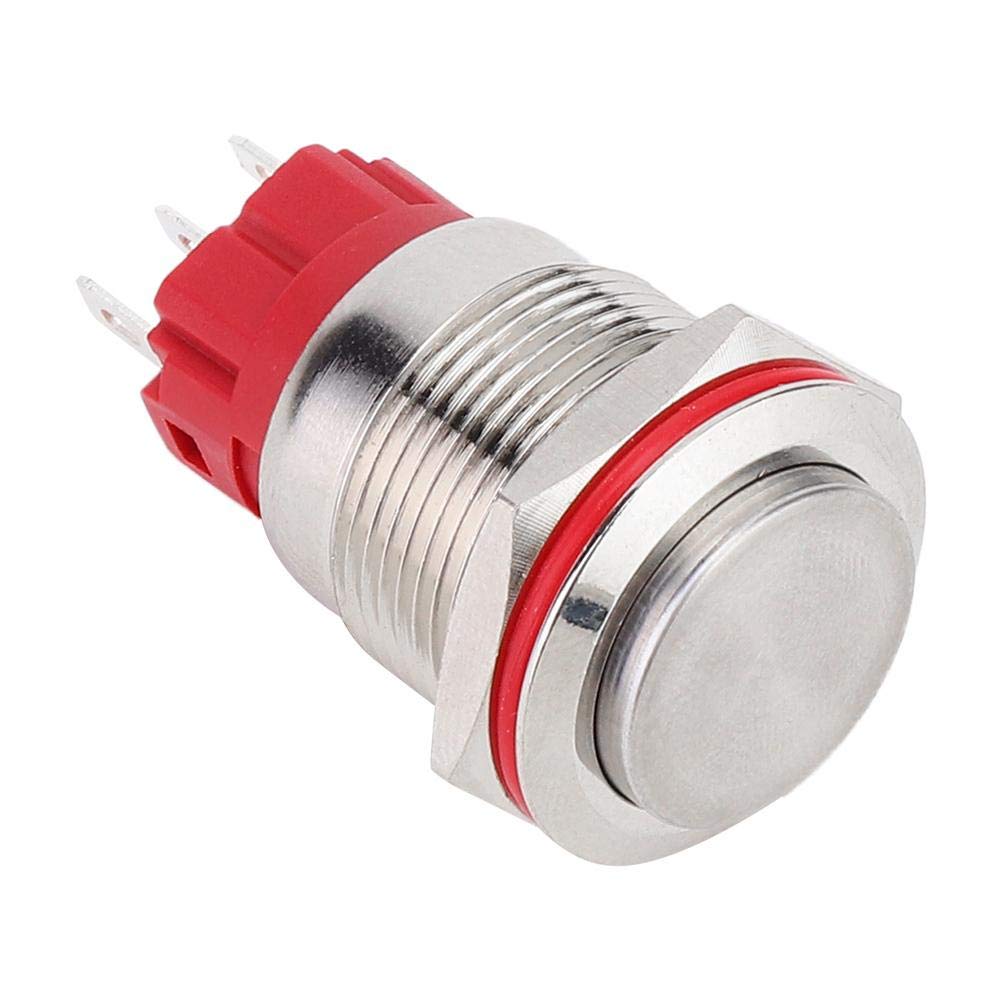 Push Button Switch, DC 9-30V 1NO 1NC Latching Push Button Switch Stainless Steel Shell Self-Locking Round Pushbutton Switch 19mm Mounting Hole(High Head Self-locking)