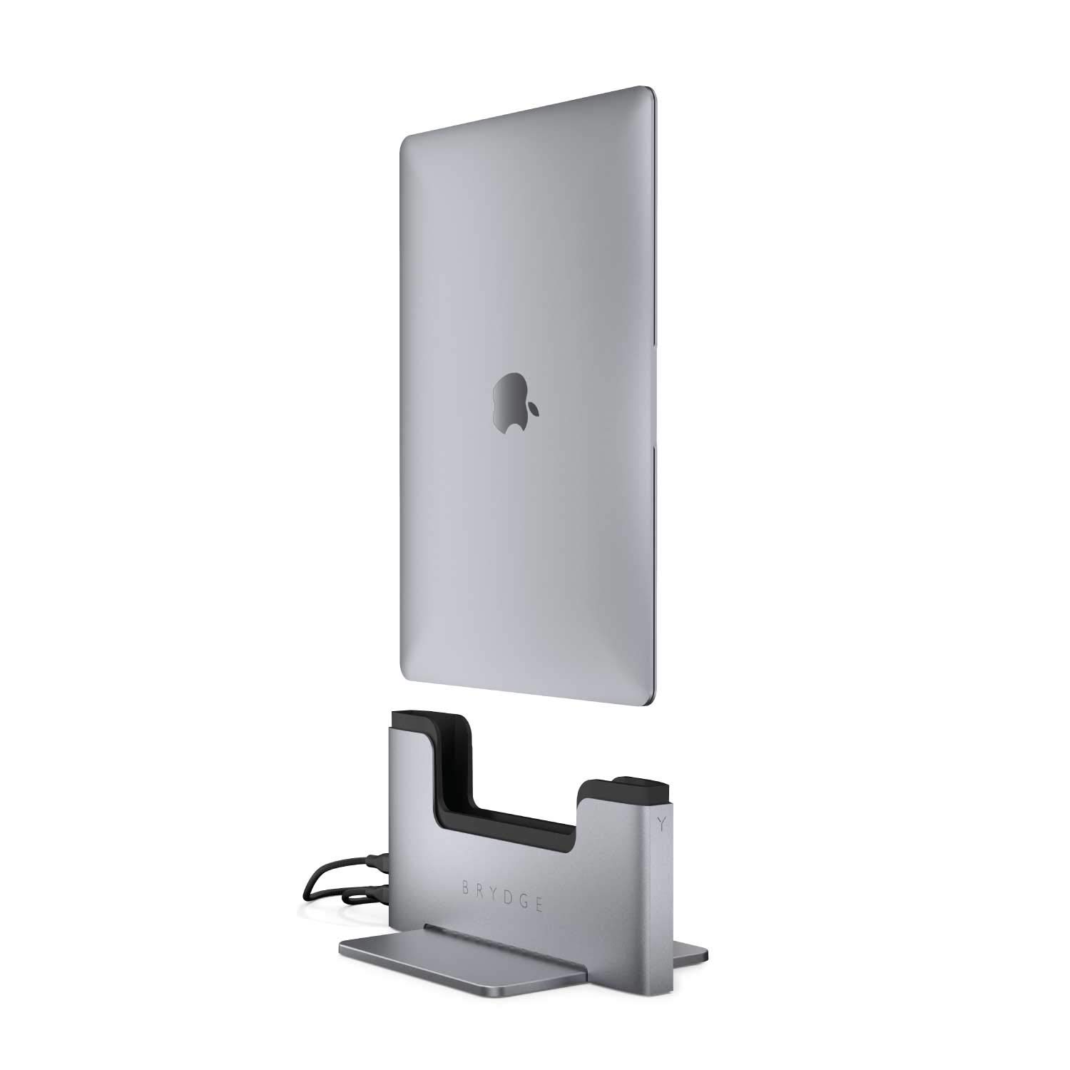 Brydge Space-Saving Laptop Stand | Vertical Docking Station | Compatible with 13-inch MacBook Air (2021-2018) | 2 x Thunderbolt 3 Ports | (Space Gray)