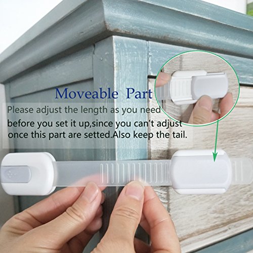 Baby Safety Locks Cabinet Locks Child Proof Home Safety Baby Straps Locks Latch for Drawer Cupboard Dresser Doors Closet Oven Refrigerator,No Drill and Tools Needed (Grey, 6 Pack)