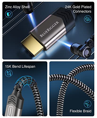 BlueRigger HDMI Cable 4K (6FT, 4K 60Hz HDR, High Speed 18 Gbps, HDMI 2.0 Braided Cord, eArc, HDCP 2.2) - Compatible with PS5, Xbox, Roku, Apple TV, HDTV, Blu-ray, PC