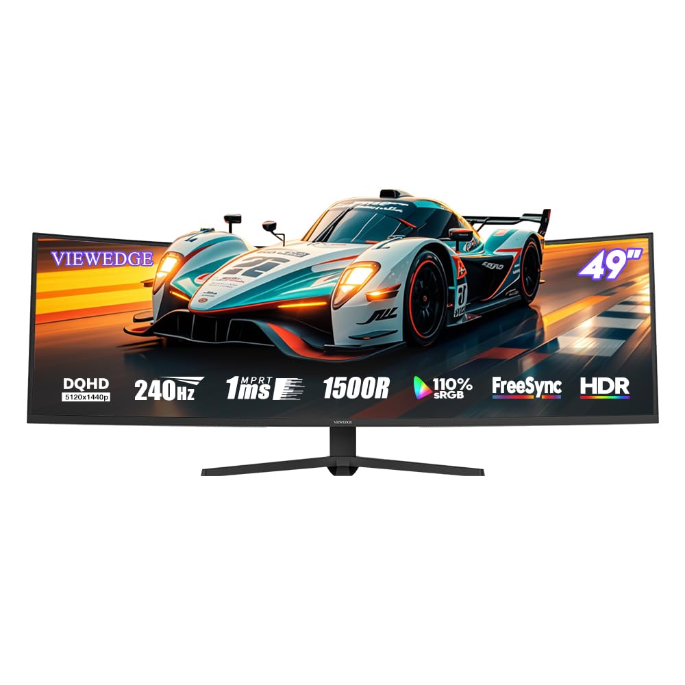 Viewedge 49" Curved Monitor Ultrawide Gaming 240Hz 1ms 32:9 5K 5120 x 1440P Computer Monitor, R1500, 110% sRGB, DisplayPort, HDMI,Support Crosshair and Wall Mount Image