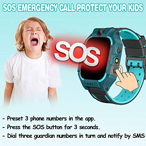 Waterproof Smart Watch for Kids GPS Tracker - Kids Smartwatch with SIM Card Inside for 3-12 Years Old Boys Girls - SOS Call Safety School Mode Games Smart Phone Watch Birthday Gifts Holiday Toy