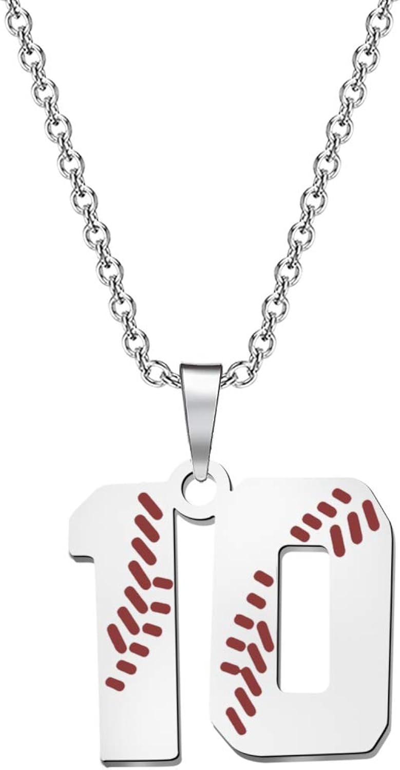 Amazon.com: WSNANG Baseball Jersey Number Necklace Stainless Steel Charms Baseball Initial 