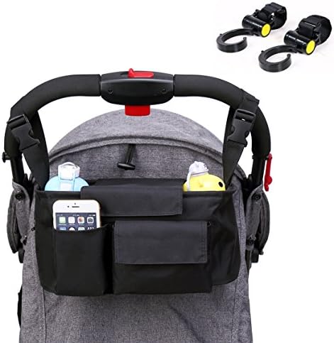 DYSONGO Stroller Organizer - Waterproof Buggy Organizer for Moms, Universal Fit Pram Hanging Bag, Large Capacity Storage Bag for Diapers、Toys、Wallets、iphones, With 2 Stroller Hooks (Black)