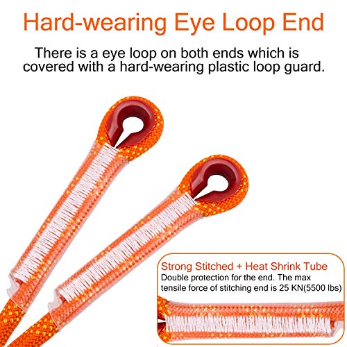 HomTop Outdoor Climbing Rope, 65Ft(20m) Length, 10.5mm Diameter, 2645Lbs(1200Kg) Pull High Strength Cord Safety Rope Braid Nylon Rope, Escape Rope Fire Rescue Parachute Rope with 2 Carabiner (Orange)