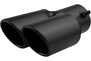 Inlet Dual Exhaust Tips, 2.5 Inch Black Stainless Steel Straight Rolled Edge Exhaust Pipe for Truck Car