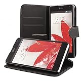 ECENCE LG Optimus G E975 slim flip wallet genuine leather case cover black + free display protection film included 11030105