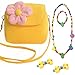 Aligle Little Girl Beauty Set Plush Flower Handbag + 2 Hair Clip + Necklace and Bracelet (Yellow)