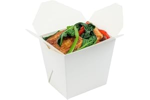 Restaurantware-16 Ounce Noodle Take Out Boxes, 25 Disposable Food To Go Boxes - Tab-Lock, Stackable, White Paper Take Home Boxes, Greaseproof, For Restaurants, Catering, And Parties