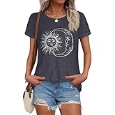 Womens T Shirts Short Sleeve Tees Sunflower Vacation Graphic Loose Summer Tops
