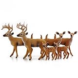 White-Tailed Deer Family Figurines (6-Figure Set); 2 Bucks, 2 Does, 2 Fawns 2 to 4” Tall