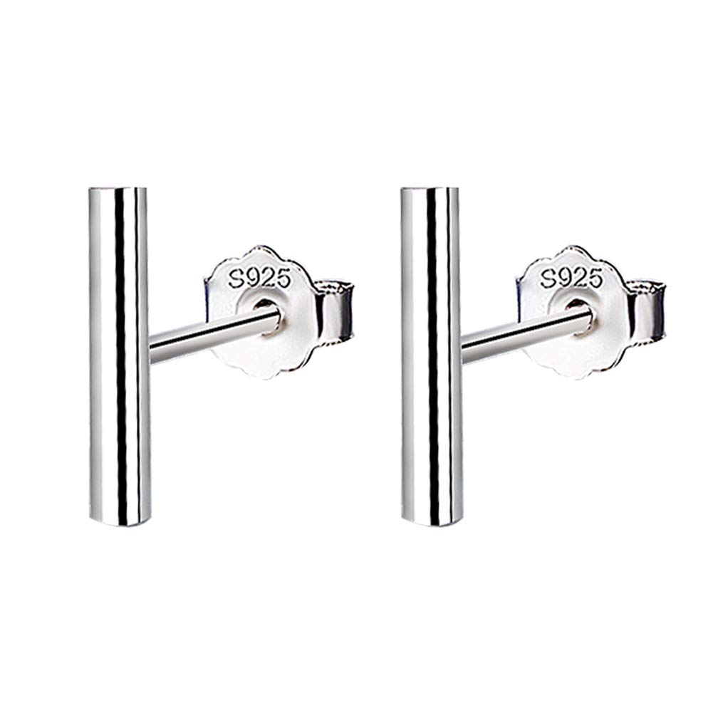 Yaneno Fashion Jewellery Minimalist 925 Sterling Silver Simple Plain Bar Ear Stud Earrings Line Earrings Simplify Stick Earrings Women Ladies Girls (Thick Bar)
