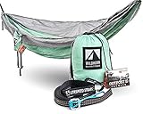 Outpost Double/Single Camping Hammock With 11’ Tree Straps - 100% Parachute Nylon - Cinch Buckle Design, No Knots Required - Easiest Hammock To Hang