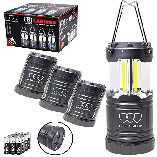Gold Armour Brightest LED Lantern - Camping Lantern - 4Pack Camping Gear Camp Equipment Camp Light for Camping, Emergencies, Great Gift Set (Gray) (cl90)