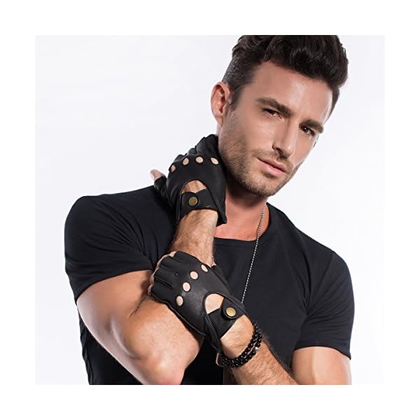 MATSU Half Finger Mens Leather Gloves Fingerless Unlined Black M1076S