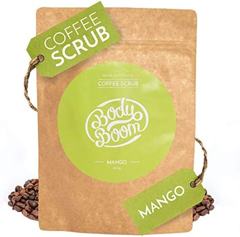 BodyBoom Mango Body Scrub Coffee Peeling | 200 g | Reduces Cellulite, Moisturizes & Minimizes Fatty Tissue | Natural Ingredients | Vegan Cosmetic Manufactured in Europe