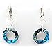 Sterling Silver Leverback Earrings Round Ring Donut Made with Swarovski Crystals