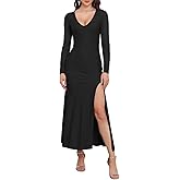 BWQ Women's 2025 Fall Long Sleeve Mesh Sheer Dress Bodycon Split Cocktail Wedding Guest Maxi Dresses