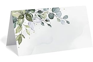 Bliss Collections Greenery Watercolor Place Cards for Wedding or Party, Seating Place Cards for Tables, Scored for Easy Folding, 50 Pack, 2 x 3.5 Inches