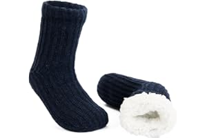 LEMZONE Men's Fluffy Slipper Socks Non Slip Winter Warm Cozy Fleece Lining Cabin Socks with Grips