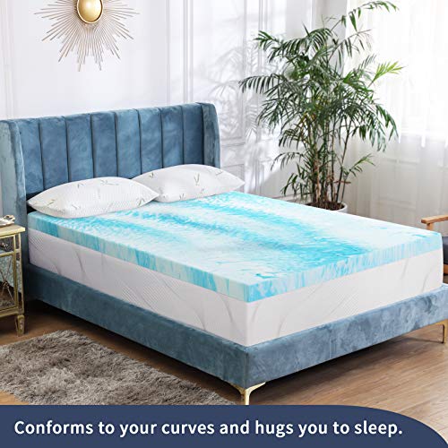 Mattress Topper, Memory Foam Gel Bed Topper for King Size Bed, Navy