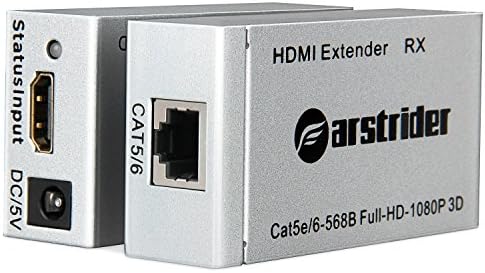 Farstrider HDMI Extender over Single Cat 5e/6 Cable Up to 195 ft (60m), Support 1080P 3D EDID HDMI 1.4a HDCP Transmitter and Receiver Kit - Silver