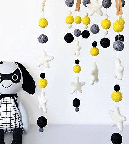 Tik Tak Design Co. Baby Crib Mobile – 100% NZ Wool Colored Felt Ball Mobile for Your Boy or Girl Babies Bed Room – Designer Colors to Match Your Nursery and Delight Your Child (Sunshine) - Thumbnail 2