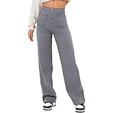 AIFARLD Straight Leg Pants for Women Flexipants High Waisted Button Stretchy Trousers Multiple Pockets Business Work Casual