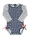 RuffleButts® Baby/Toddler Girls Navy Polka Dot One Piece Rash Guard Swimsuit - 12-18m