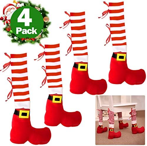 4Pcs Christmas Table Leg Covers Xmas Chair Socks Santa Feet Shoes Legs Slippers Table Chair Leg Covers Caps Prevent Scraping Reduce Noise Party Festival Decorations Christmas Novelty Gift Favors
