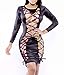 Sexy Women's Black Cut Out Front Long Sleeve Bodycon Cocktail Mini Dress (US L, Black)